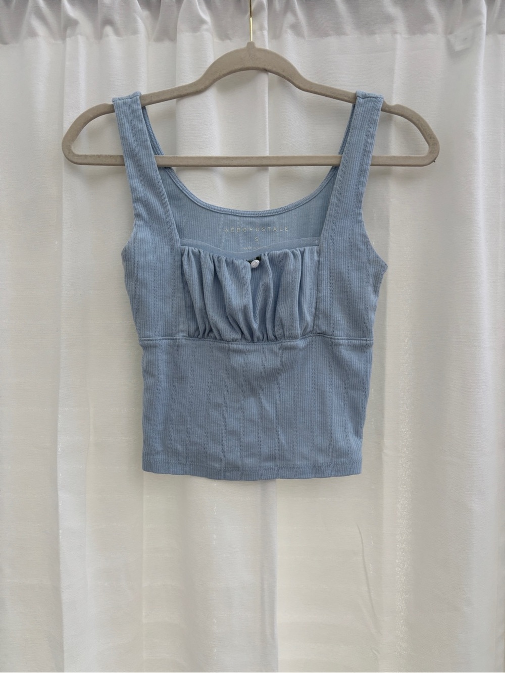 Aeropostale Dusty Blue Ribbed Tank with Ruched Bust